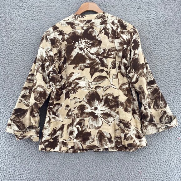 Coldwater Creek Jacket Womens 10 Brown Floral Linen Blend Button Up 3/4 Sleeve - Picture 3 of 9